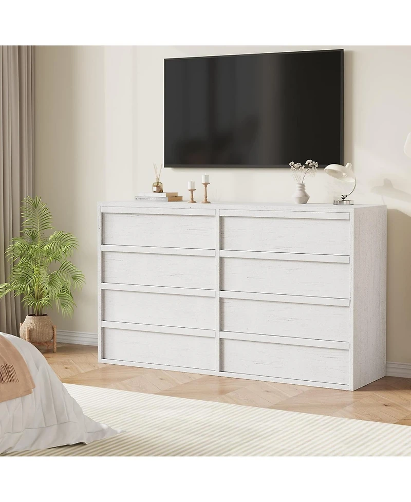 gaomon 8-Drawer Modern Double Dresser, 54" Wide Wooden Chest Organizer, Concave Handles, Living Room, Nursery, Hallway.
