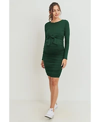 Hello Miz Maternity Front Tie Crew Neck Side Ruched Nursing Dress