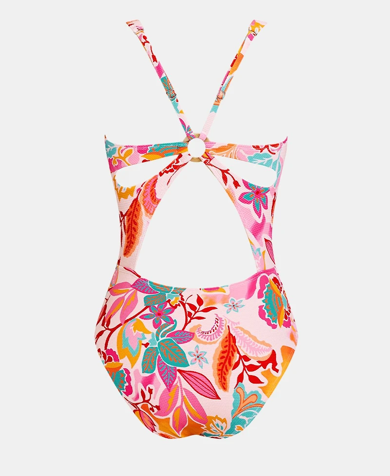 Cupshe Women's Tropical Floral Print Plunge Cut-out One-Piece Swimsuit
