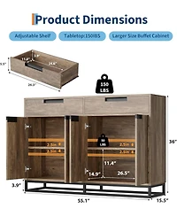 gaomon Kitchen Buffet Cabinet 55 Inch Large Modern Sideboard with 2 Drawers and 4 Doors, Coffee Bar Table for Dining Room