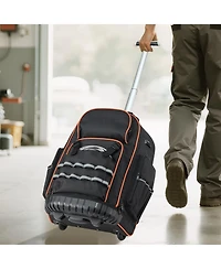 Mecale Rolling Tool Backpack on Wheels, 110 lb Capacity, 72 Pockets, Heavy-Duty Tool Organizer, Telescoping Handle, Stable Base