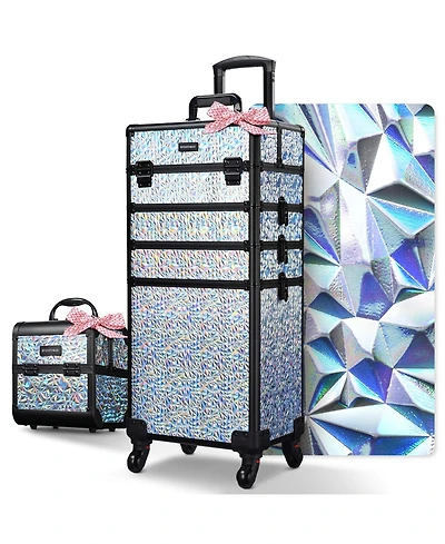 Byootique Makeup Train Case Kit with Cube Case Cosmetic Organizer Mermaid Silver