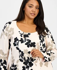 Anne Klein Plus Printed Scoop-Neck Jacket