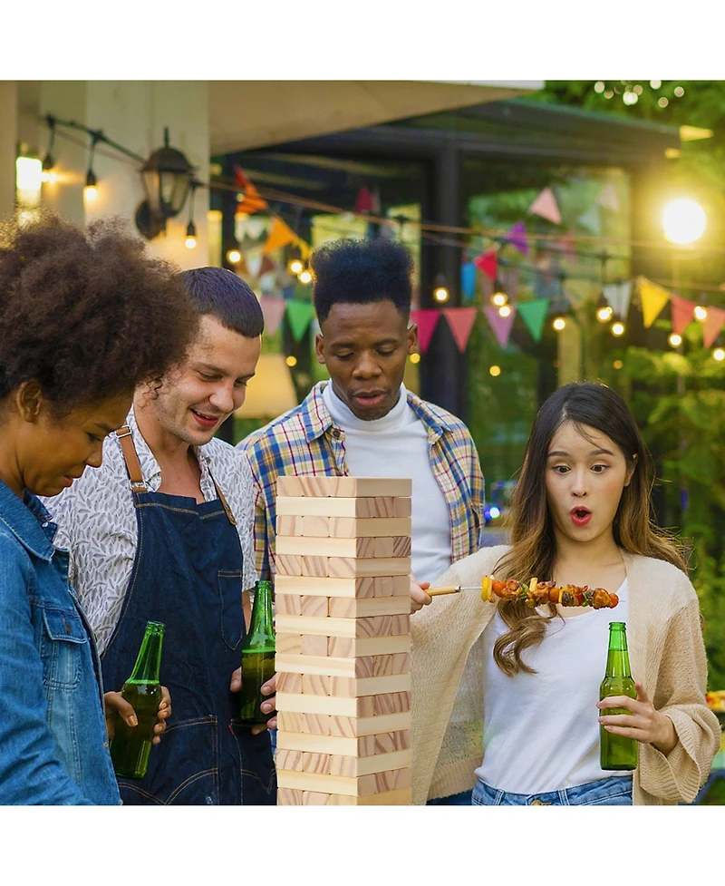Hongge Wooden Tumbling Tower Game with Domino Blocks and Storage Crate