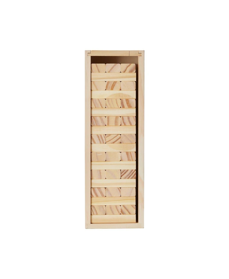 Hongge Wooden Tumbling Tower Game with Domino Blocks and Storage Crate