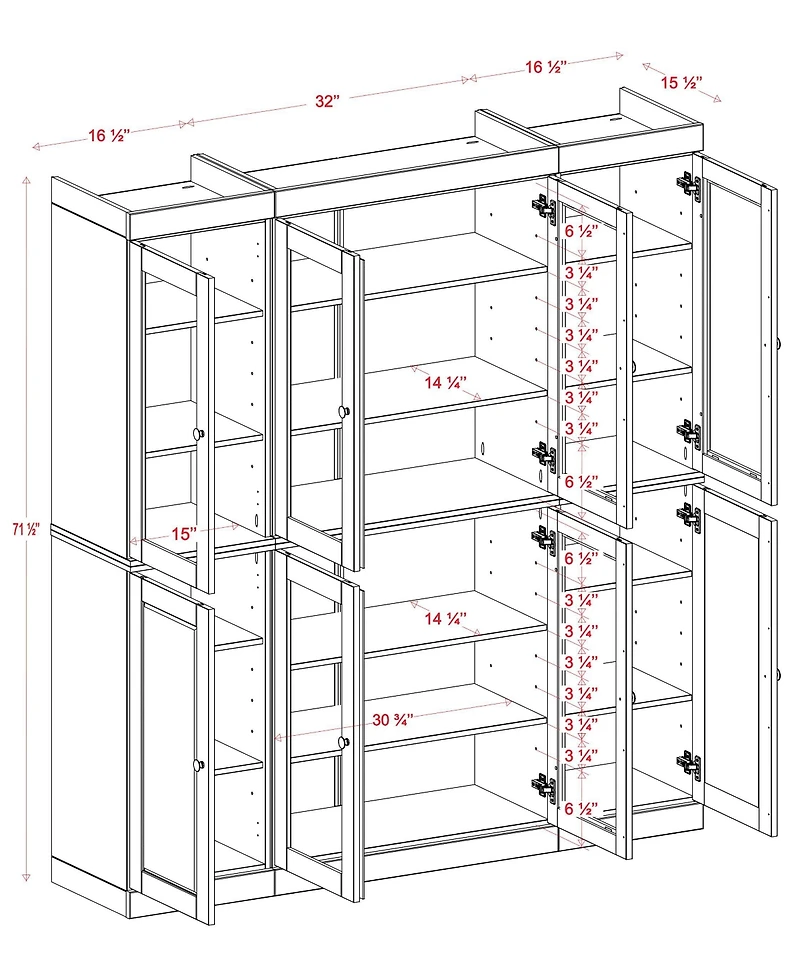 Palace Imports 100% Solid Wood 65" Pantry China Cabinet with Clear Glass, Shaker Doors & Adjustable Shelves
