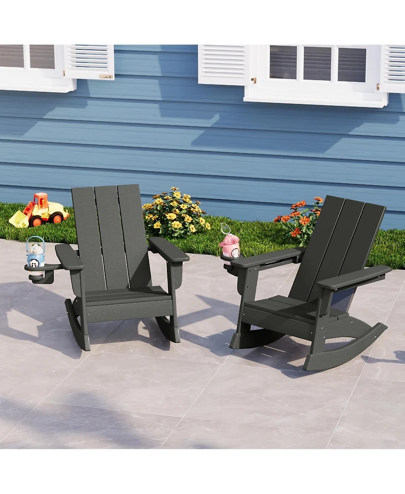WestinTrends Outdoor Hdpe Plastic Preschool Toddler Modern Adirondack Rocking Chairs Set of 2