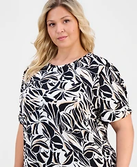 Anne Klein Essentials Plus Printed Pleated-Sleeve Top