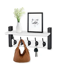 Sorbus Inch Floating Wall Shelf with 5 Heavy Duty Hooks – for Entryway, Bathroom, Bedroom, Kitchen