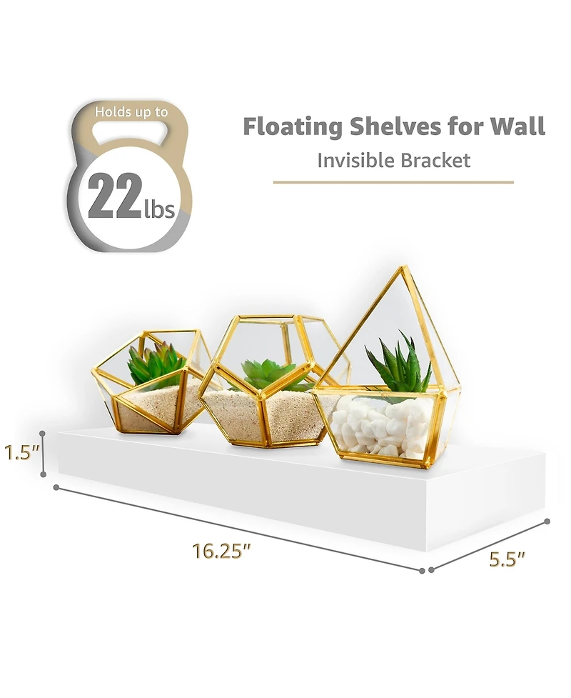 5 Pack 16 Inch Sorbus Long Floating Wall Shelves for Bedroom, Decor, Kitchen, Living Room - for Trophies, Frames, Bookshelf