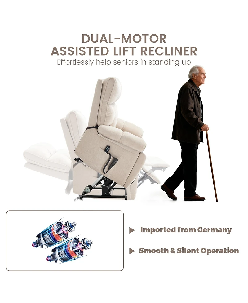 Clihome Heat Massage Dual Motor Infinite Position Up to 350 Lbs Large Electric Power Lift Recliners with Hidden Cup Holders