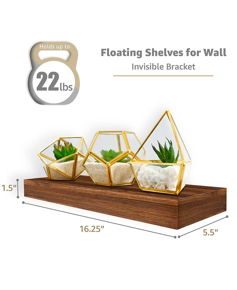 Sorbus 2 Pack 16 Inch Coastal Rectangle Floating Shelves - for Home Decor to Display Trophies, Books, Frames, and more