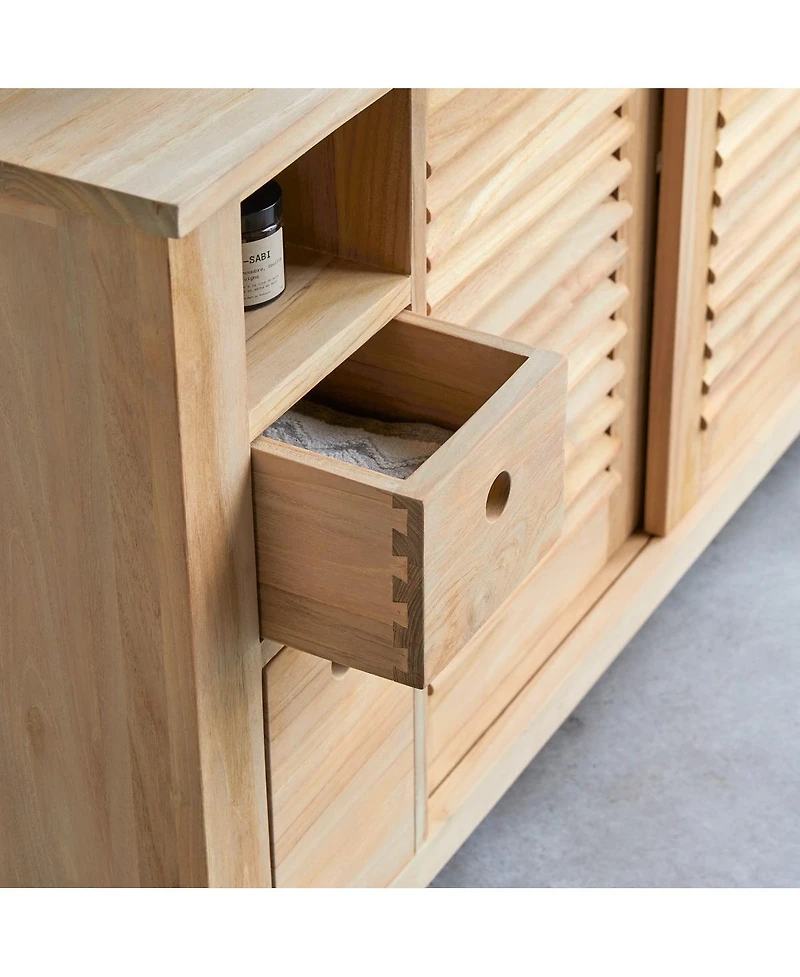 Tikamoon Solid Natural Teak Wood Vanity Cabinet Wash-stand Bathroom Wash Unit Design