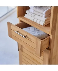 Tikamoon Solid Natural Teak Wood Bathroom Cabinet Tower Storage Adjustable Shelves