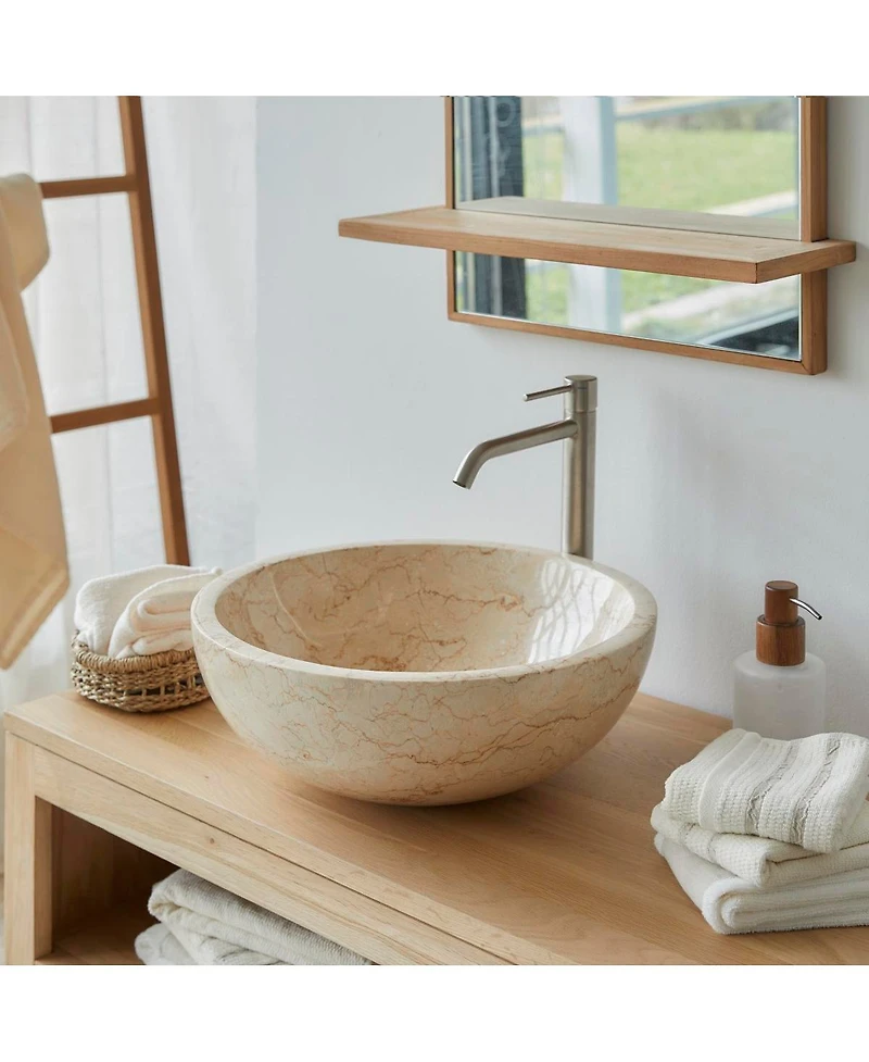 Tikamoon Marble Washbasin Hemisphere Above Counter Bathroom Washbowl Polished Cream
