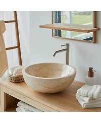Tikamoon Marble Washbasin Hemisphere Above Counter Bathroom Washbowl Polished Cream