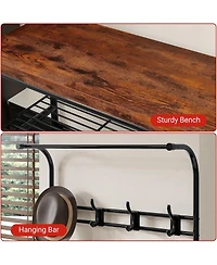 gaomon Entryway Hall Tree, 4-in-1 Freestanding Coat Rack with Shoe Storage Bench, 3-Tier Shelf, Hanging Rod, and 8 Adjustable Hooks for Entryway