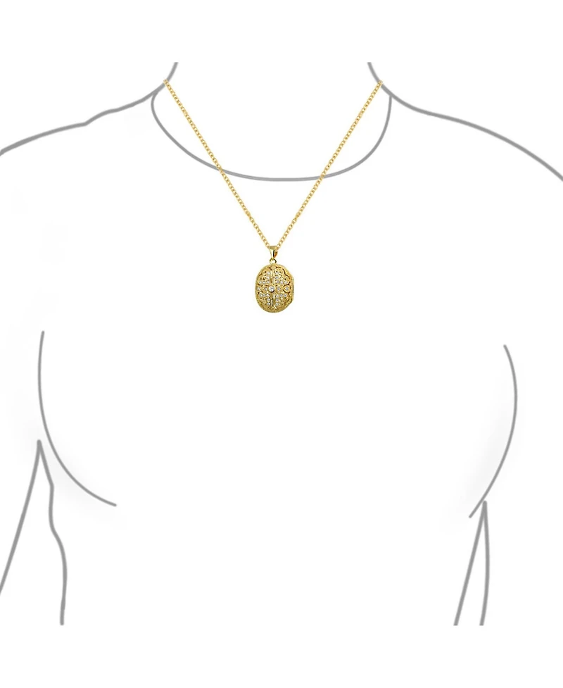 Bling Jewelry Antique Style Heart & Clover Oval Locket Necklace Gold Plated Sterling Silver