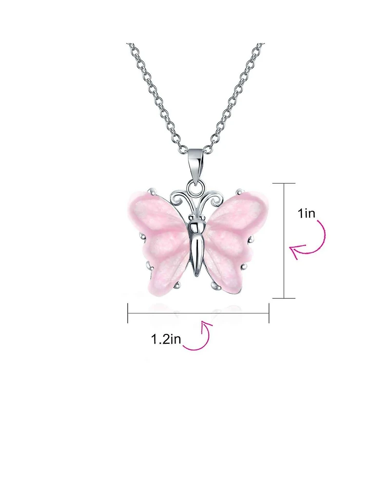 Bling Jewelry Light Pink Rose Quartz Garden Butterfly Pendant Necklace .925 Sterling Silver