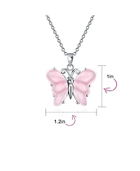 Bling Jewelry Light Pink Rose Quartz Garden Butterfly Pendant Necklace .925 Sterling Silver