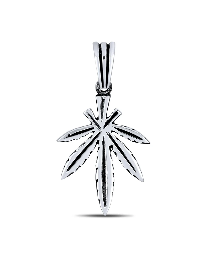 Bling Jewelry Retro Marijuana Leaf Pendant Necklace Oxidized .925 Sterling Silver