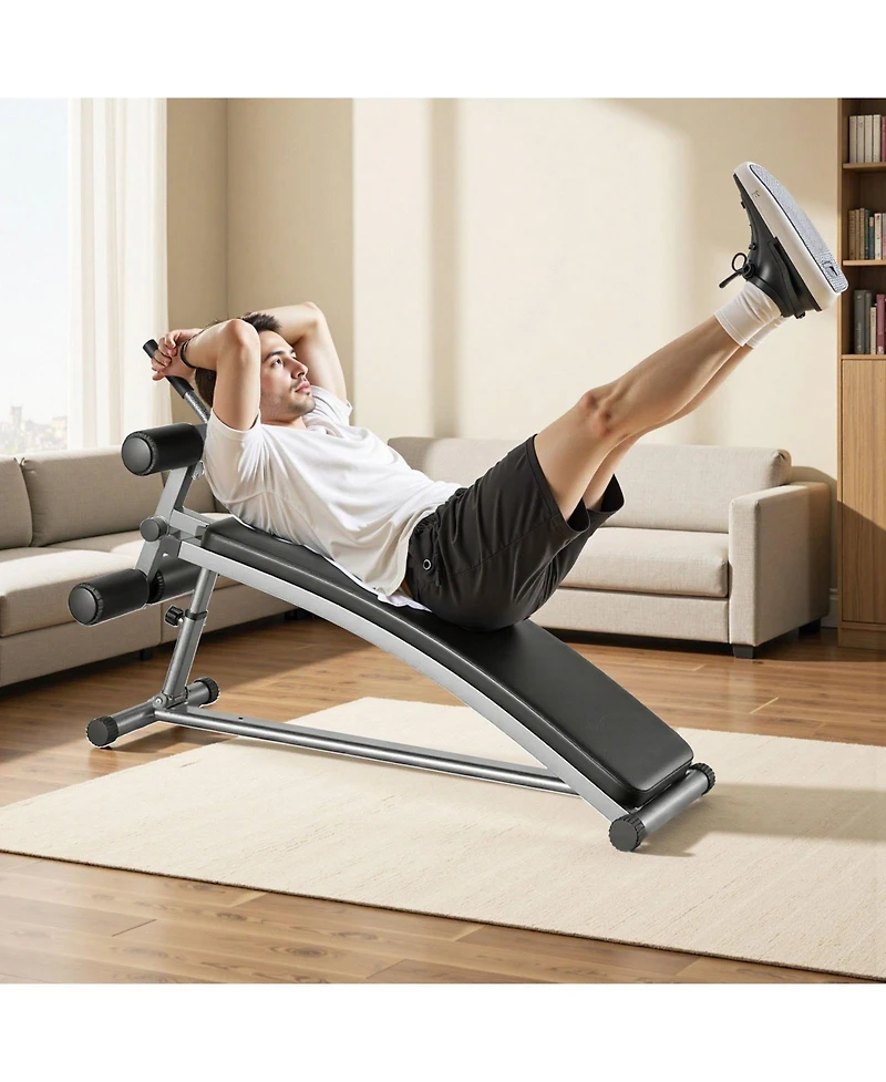 Mecale Sit Up Bench, Curved Decline Ab Bench with Reverse Crunch Handle and 6 Height Settings, 600 lb Capacity for Home Gym