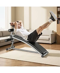 Mecale Sit Up Bench, Curved Decline Ab Bench with Reverse Crunch Handle and 6 Height Settings, 600 lb Capacity for Home Gym