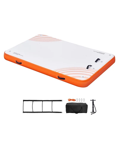 Mecale 8' x 5' Inflatable Floating Dock Platform with Non-Slip Surface and Detachable Ladder
