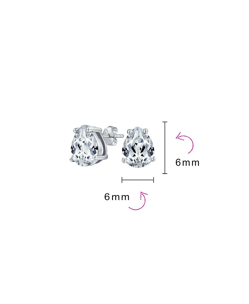 Bling Jewelry Set of 2 Pear Shape Cz Stud Earrings Teardrop Solitaire Gold Sterling Silver 6MM