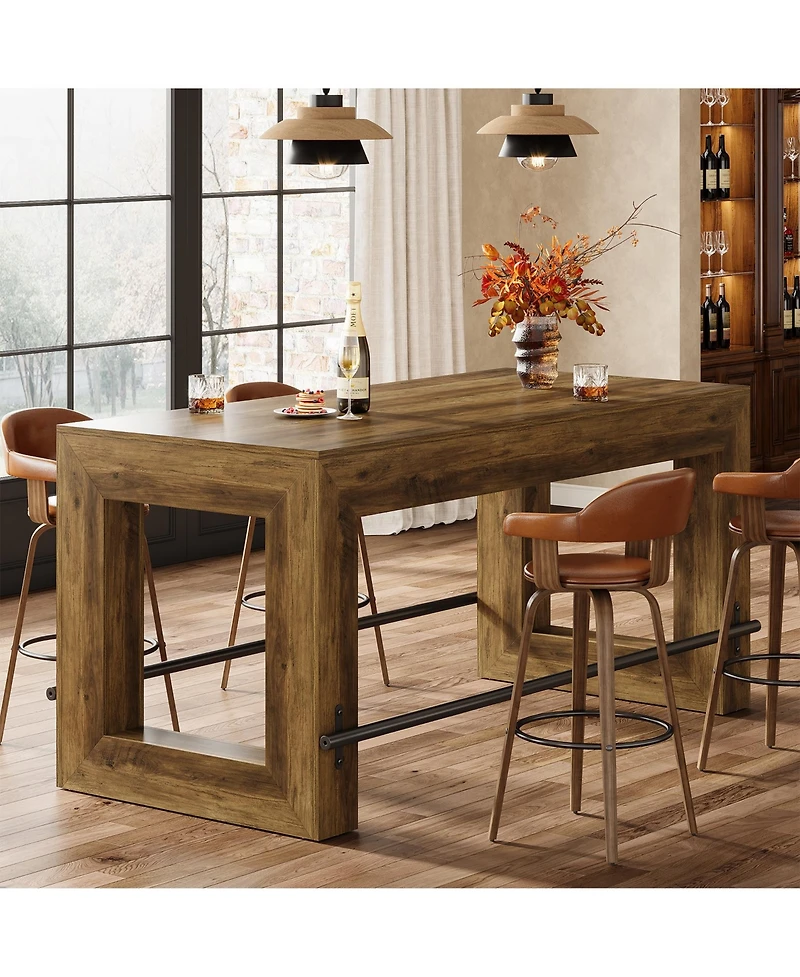 Tribesigns 59-Inch Counter Height Bar Table, Wooden Pub Table with Metal Footrest for Kitchen & Dining