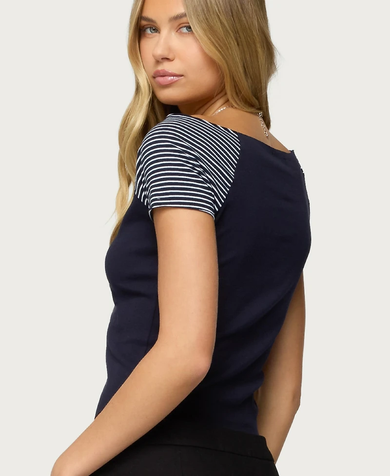 Edikted Womens Marina Raglan Stripey T Shirt