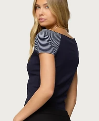 Edikted Womens Marina Raglan Stripey T Shirt