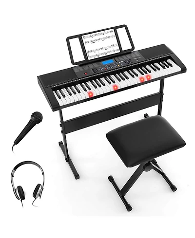 Costway 61-Key Electric Piano Keyboard for Beginners with Adjustable Stand and Stool