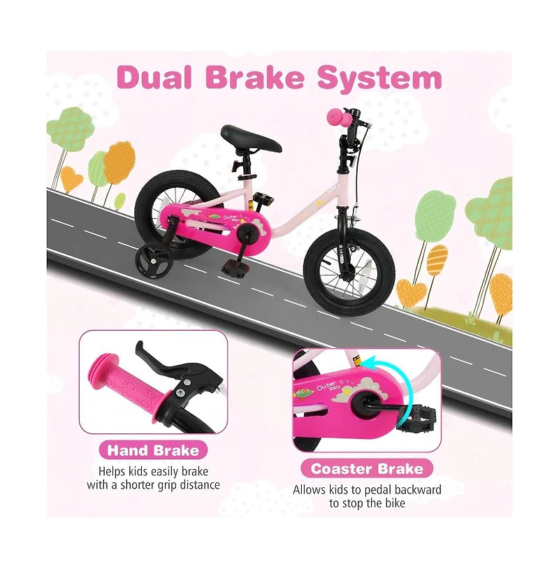 Hongge Kids Adjustable Training Bicycle with Dual Brake System Rubber Tires and Safety Features