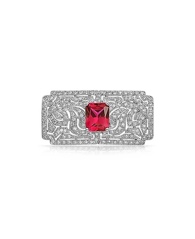 Bling Jewelry Art Deco Style Ruby Cz Rectangle Filigree Statement Brooch Pin
