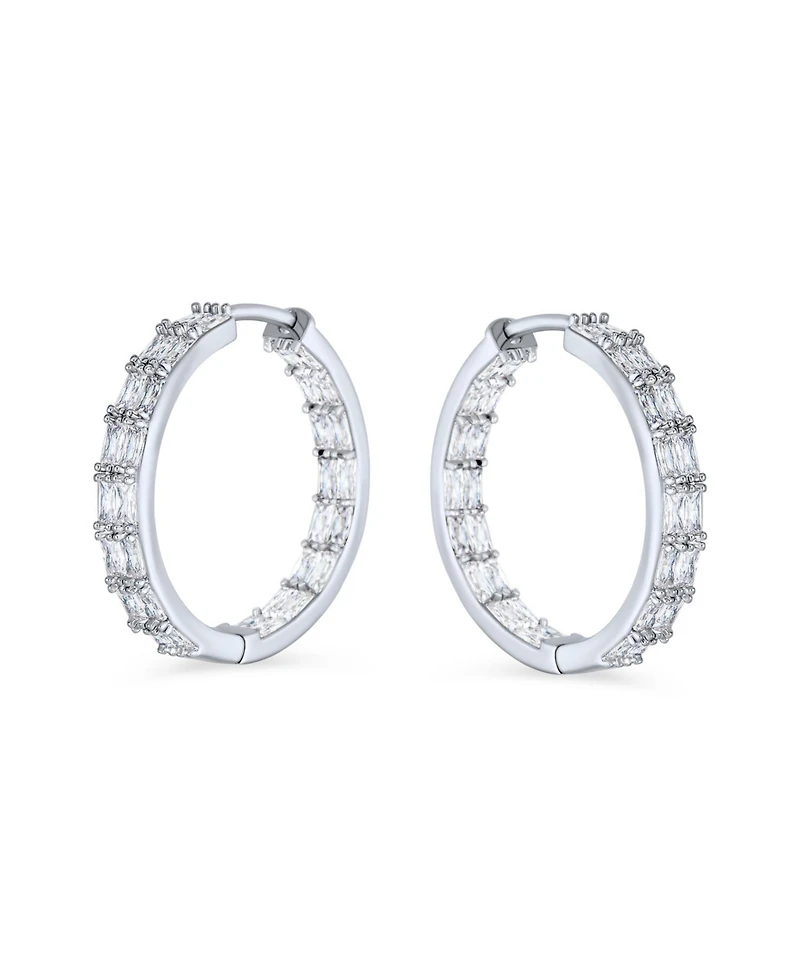 Bling Jewelry Princess Cut Cubic Zirconia Milgrain Edge Inside Out Hoop Earrings Silver Plated