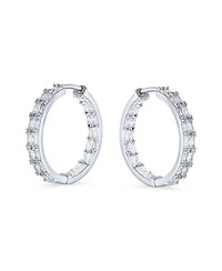 Bling Jewelry Princess Cut Cubic Zirconia Milgrain Edge Inside Out Hoop Earrings Silver Plated