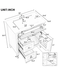 Cesicia 30 in. Bathroom Vanity Cabinet with Sink, One Flip Drawer and Two Drawers, Adjustable Shelf, Solid Wood Mdf