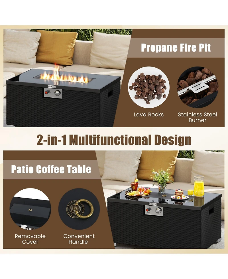 Slickblue 2-Piece Outdoor Rattan Fire Table with 32" Gas Firepit
