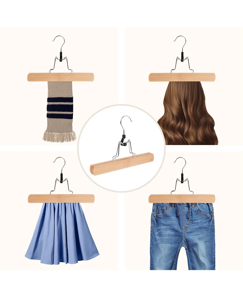 BP4U 12" Wood Clamp Hangers with Felt Lining, Non-Slip Wooden Pants/Skirts Hangers for Trousers, Jeans, Shorts, and Delicate Fabrics