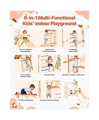 Slickblue Indoor Playground Jungle Gym, 8-in-1 Wooden Indoor Playground Playset