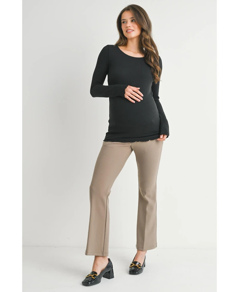 Hello Miz Women's Ribbed Long Sleeve Scoop Neck Maternity Top
