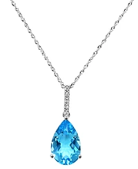 Macy's Blue Topaz (5 ct. t.w.) & Diamond Accent Pendant Necklace in 14k White Gold