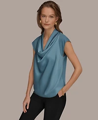 Donna Karan New York Women's Mixed Media Cowl Neck Top