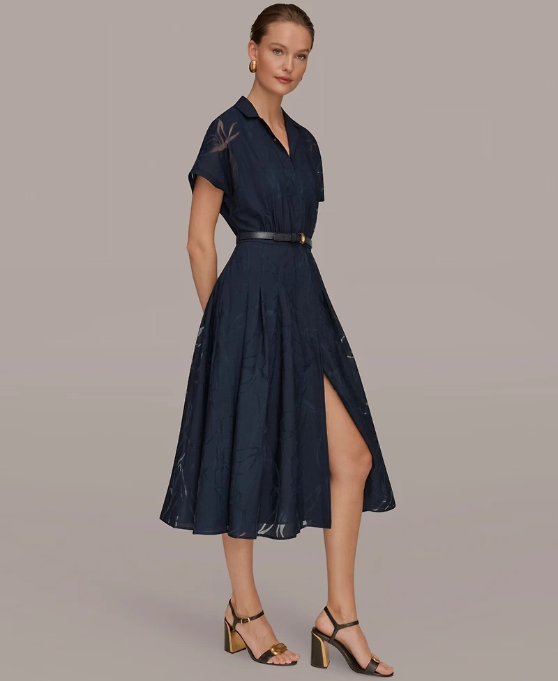 Donna Karan New York Women's Floral Belted Midi Shirt Dress