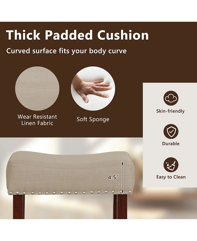 Costway Set of 2 Bar Stools Bar Height Saddle Kitchen Chairs with Wooden Legs