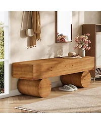 Tribesigns Solid Wood Entryway Bench, 59" Farmhouse Narrow Shoe Bench Seat with Thickened Seat & Cylindrical Legs, Indoor End of Bed, Brown