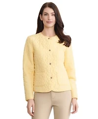 Jones New York Womens Quilted Flower Crew Neck Jacket