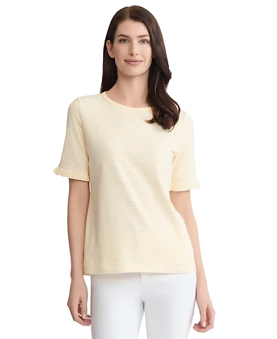 Jones New York Women's Ruffle Elbow Sleeve Crew Neck Top