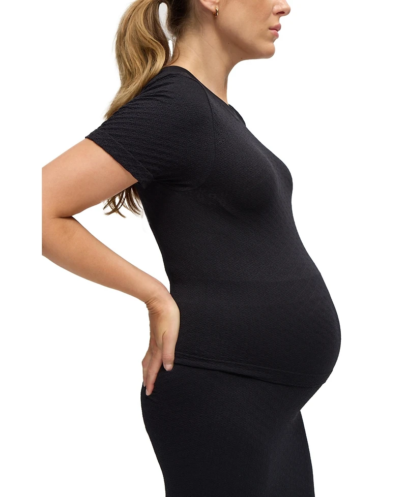 Ingrid + Isabel Maternity Seamless Rib Short Sleeve Top & Skirt Set.